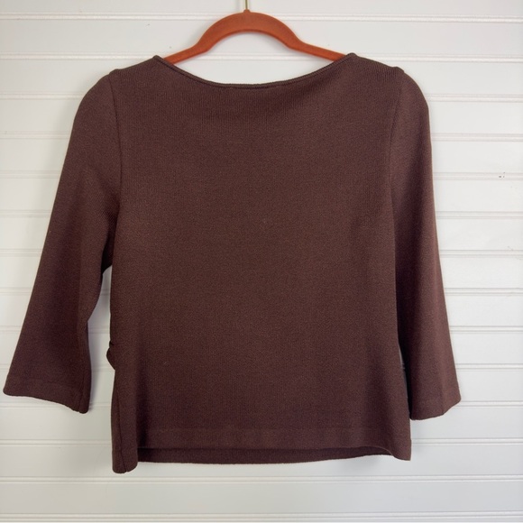 St. John Collection By Marie Gray, Size 4 Vintage Brown Knit Ruffle Top Sweater - Picture 9 of 9